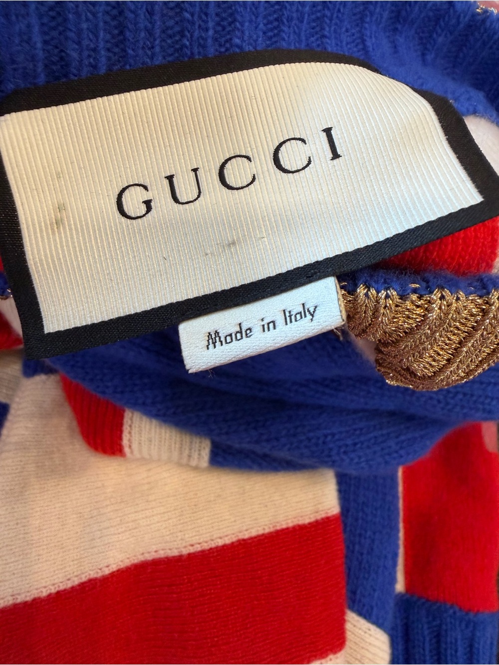 Gucci Blue Red White Union Jack Sweater with White Trousers - Picture 2 of 9